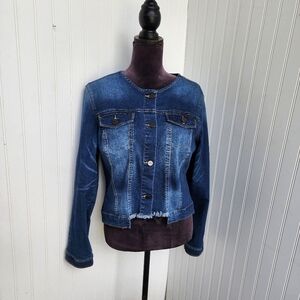 1822 Denim Jean Jacket Button-Front Long Sleeve Cotton Blue Stretch Women's Sz L